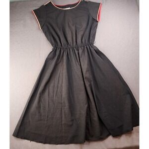 Vintage Melissa Lane Black Dress Red Piping Button Size 16 Cottage Whimsygoth